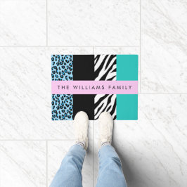 Leopard Print, Zebra Print, Blau, Ihr Name Fußmatte