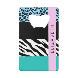 Leopard Print, Zebra Print, Blau, Ihr Name Geldbeutel Flaschenöffner