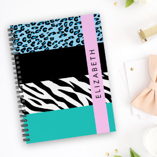 Leopard Print, Zebra Print, Blau, Ihr Name Notizbuch