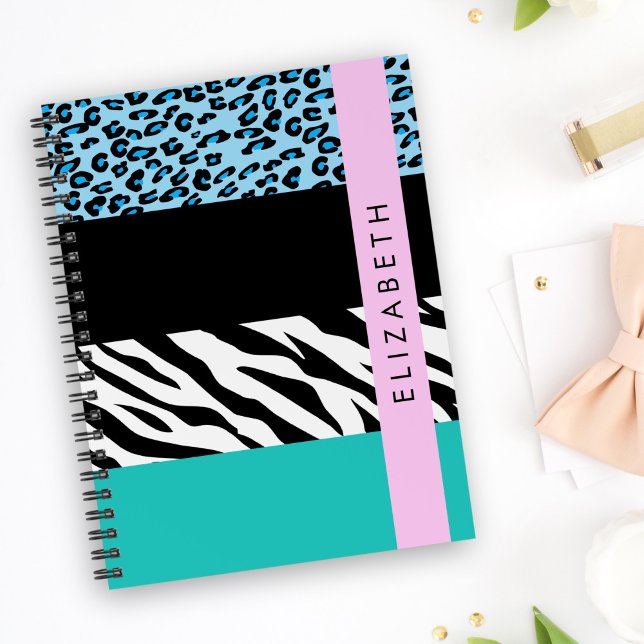 Leopard Print, Zebra Print, Blau, Ihr Name Notizbuch (Von Creator hochgeladen)
