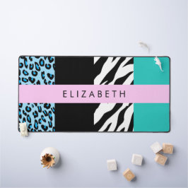 Leopard Print, Zebra Print, Blau, Ihr Name Schreibtischunterlage