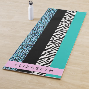 Leopard Print, Zebra Print, Blau, Ihr Name Yogamatte