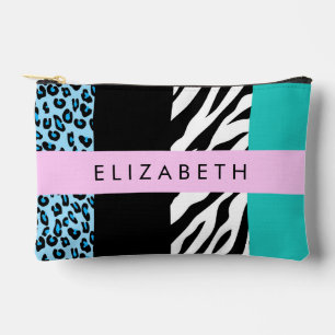 Leopard Print, Zebra Print, Blau, Ihr Name Zubehörtasche