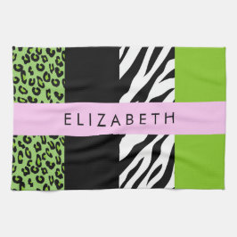 Leopard Print, Zebra Print, Green, Ihr Name Geschirrtuch