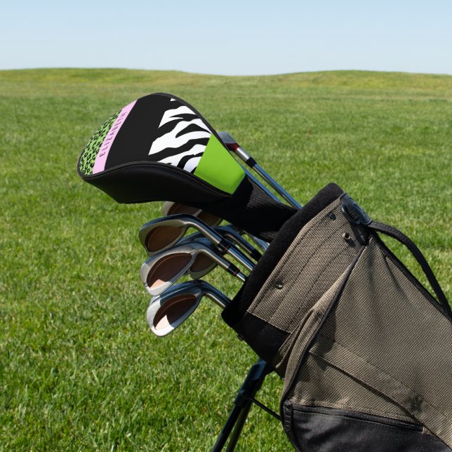 Leopard Print, Zebra Print, Green, Ihr Name Golf Headcover (In SItu)