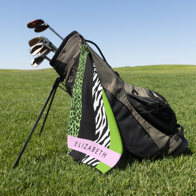 Leopard Print, Zebra Print, Green, Ihr Name Golfhandtuch (Gras)