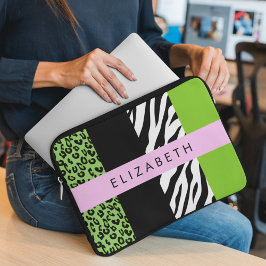 Leopard Print, Zebra Print, Green, Ihr Name Laptopschutzhülle