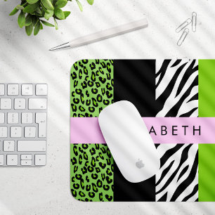 Leopard Print, Zebra Print, Green, Ihr Name Mousepad