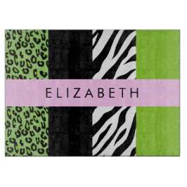 Leopard Print, Zebra Print, Green, Ihr Name Schneidebrett