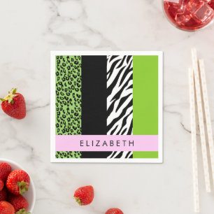 Leopard Print, Zebra Print, Green, Ihr Name Serviette