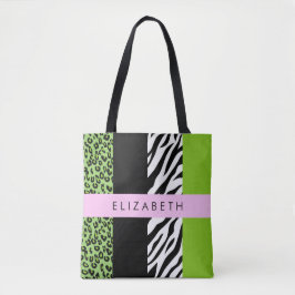 Leopard Print, Zebra Print, Green, Ihr Name Tasche