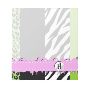 Leopard Print, Zebra Print, grün, Monogramm Notizblock