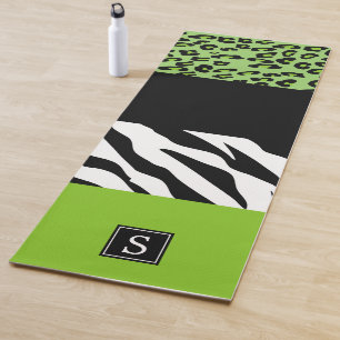 Leopard Print, Zebra Print, grün, Monogramm Yogamatte