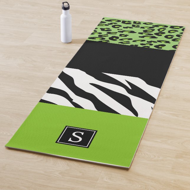 Leopard Print, Zebra Print, grün, Monogramm Yogamatte (Beispiel)