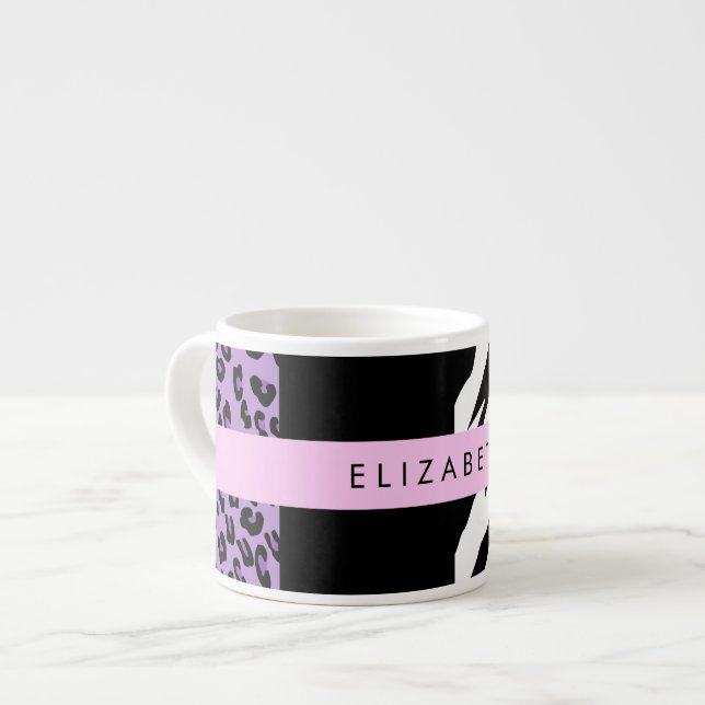Leopard Print, Zebra Print, Lila, Ihr Name Espressotasse (Vorderseite Links)