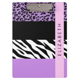 Leopard Print, Zebra Print, Lila, Ihr Name Klemmbrett