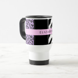 Leopard Print, Zebra Print, Lila, Ihr Name Reisebecher