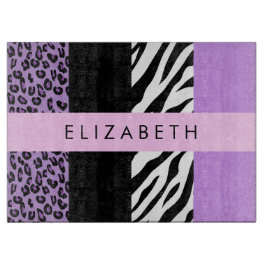 Leopard Print, Zebra Print, Lila, Ihr Name Schneidebrett