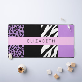 Leopard Print, Zebra Print, Lila, Ihr Name Schreibtischunterlage