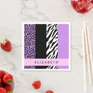 Leopard Print, Zebra Print, Lila, Ihr Name Serviette