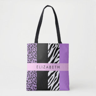 Leopard Print, Zebra Print, Lila, Ihr Name Tasche