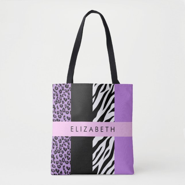 Leopard Print, Zebra Print, Lila, Ihr Name Tasche (Vorderseite)