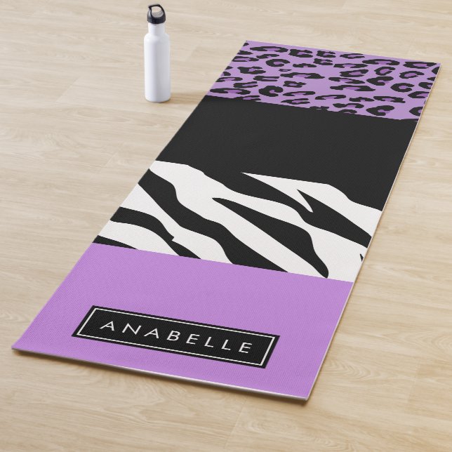 Leopard Print, Zebra Print, Lila, Ihr Name Yogamatte (Beispiel)