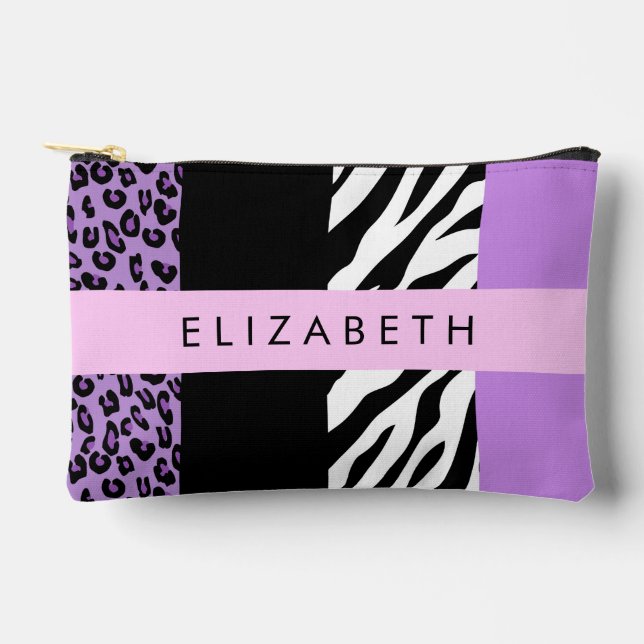 Leopard Print, Zebra Print, Lila, Ihr Name Zubehörtasche (Vorderseite)