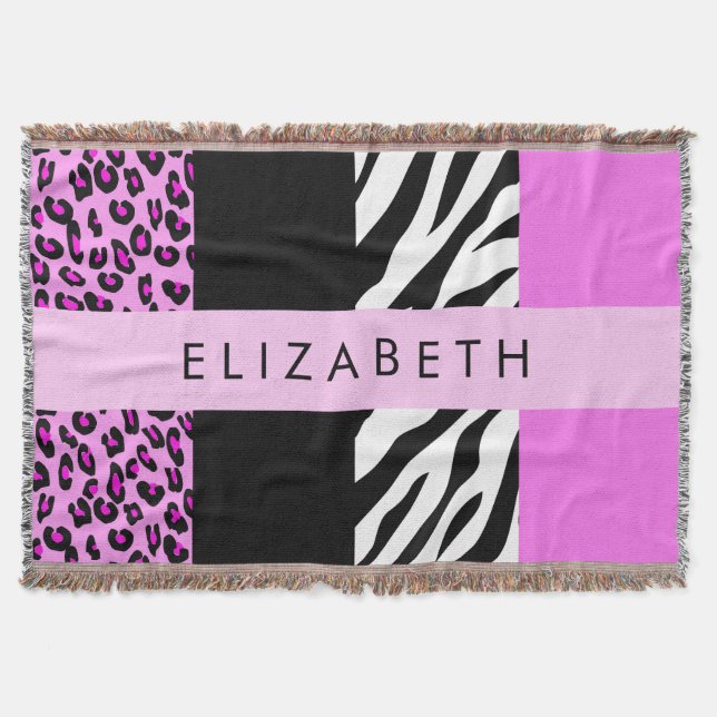 Leopard Print, Zebra Print, Rosa, Ihr Name Decke (Vorderseite)