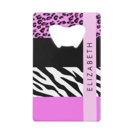 Leopard Print, Zebra Print, Rosa, Ihr Name Geldbeutel Flaschenöffner