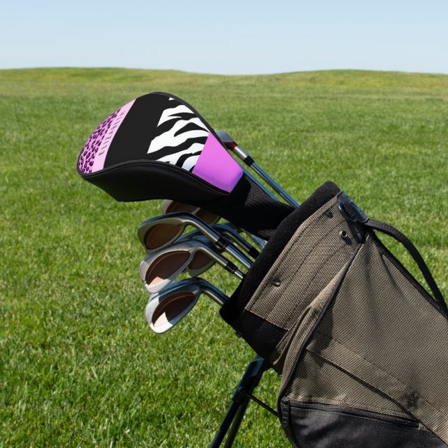 Leopard Print, Zebra Print, Rosa, Ihr Name Golf Headcover (In SItu)