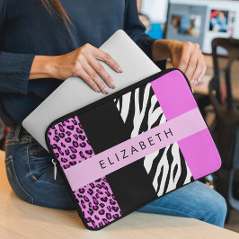 Leopard Print, Zebra Print, Rosa, Ihr Name Laptopschutzhülle