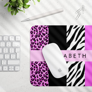 Leopard Print, Zebra Print, Rosa, Ihr Name Mousepad