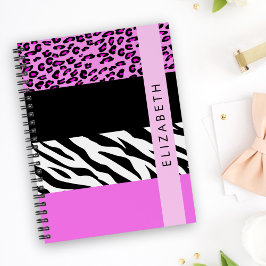 Leopard Print, Zebra Print, Rosa, Ihr Name Notizbuch