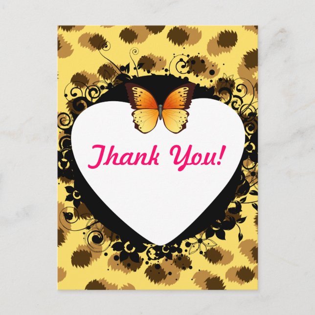 Leopard Printed Heard and Butterfly Postkarte (Vorderseite)