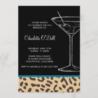 Leopard-Printmartini Geburtstag Einladung