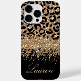 Leopard-Printwerbung für Schwarz und Gold Glitzer Case-Mate iPhone 14 Pro Max Hülle