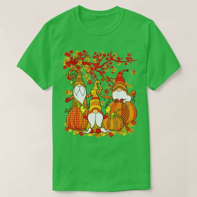 Leopard Pumpkin drucken Karierte Gnome Herbst als  T-Shirt (Design vorne)