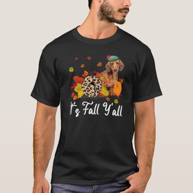 Leopard Pumpkin Falling It's Fall Y'all Yellow Dac T-Shirt (Vorderseite)