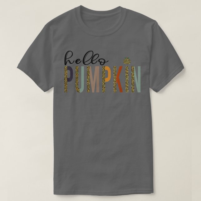 Leopard Pumpkin Hello Pumpkin Graphic Fall Hallowe T-Shirt (Design vorne)