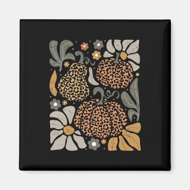 Leopard Pumpkin mit Blume Boho Floral Thanksgiv Magnet (Vorne)