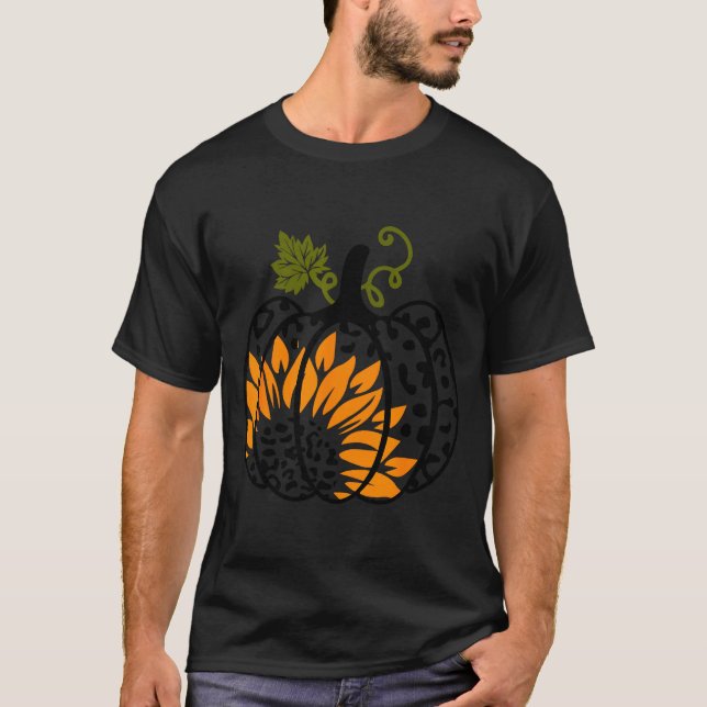 Leopard Pumpkin Sunflower Fall Autumn Halloween Th T-Shirt (Vorderseite)