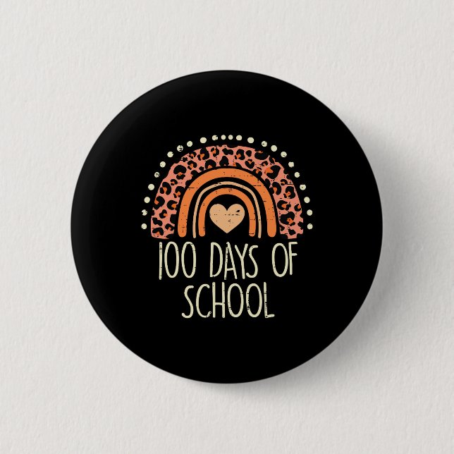 Leopard Rainbow 100 Days School Niedlich 100th Day Button (Vorderseite)