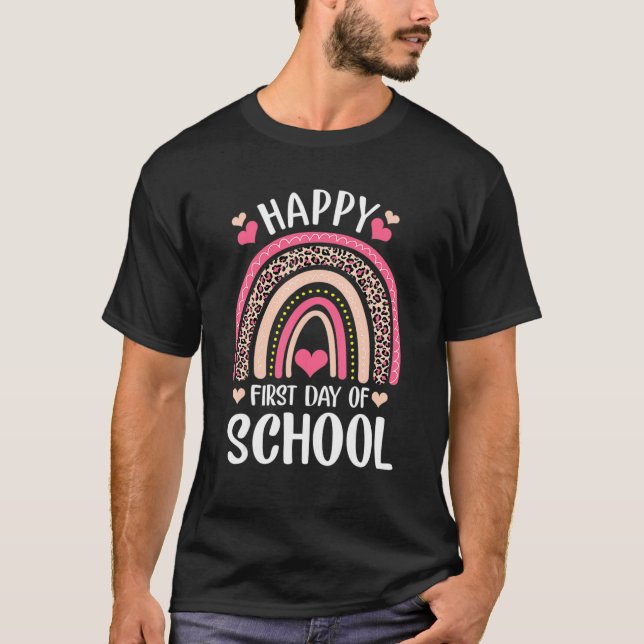 Leopard Rainbow - glücklicher erster Schullehrer T-Shirt (Vorderseite)