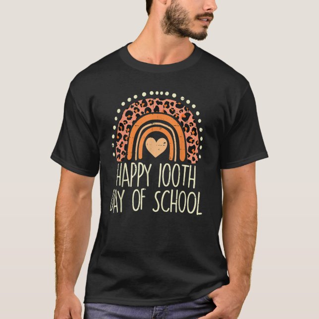 Leopard Rainbow Happy 100th Day School Cute 100 Da T-Shirt (Vorderseite)