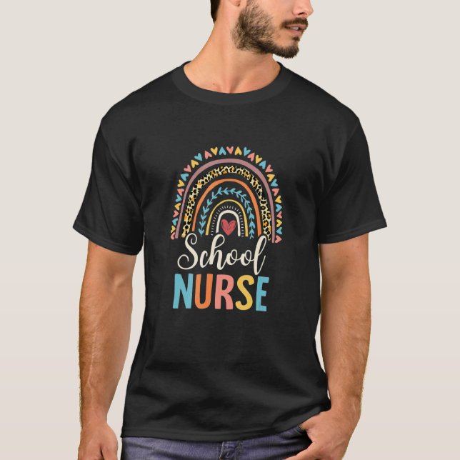 Leopard Rainbow Nursing Nurse Week Back To School T-Shirt (Vorderseite)