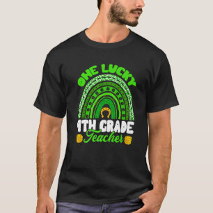 Leopard Rainbow One Lucky 4th Grade Teacher St Pat T-Shirt