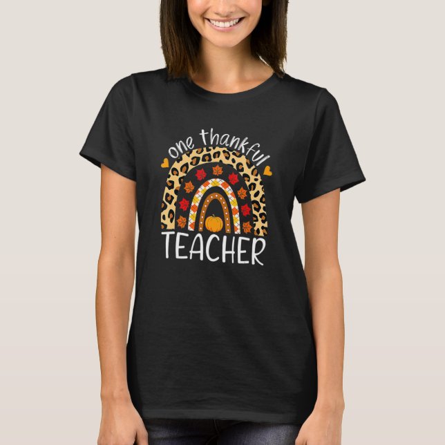 Leopard Rainbow One Thankful Teacher Thanksgiving  T-Shirt (Vorderseite)