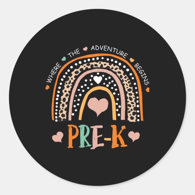 Leopard Rainbow Pre K wo das Abenteuer beginnt Runder Aufkleber (Vorderseite)