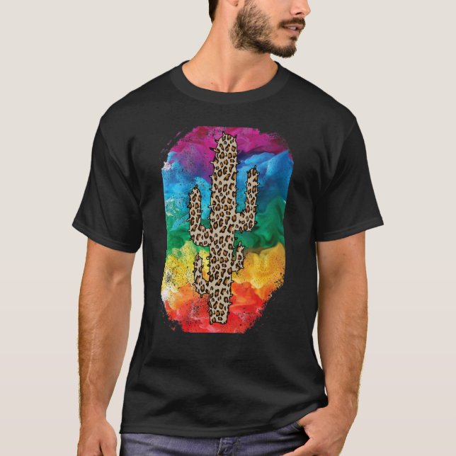 Leopard Rainbox Smoke Cactus Serape Texas Cactu Tu T-Shirt (Vorderseite)